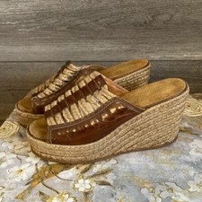Vintage 1980s Sbicca Leather and Rope Platform Wedges Womens size 8.5
