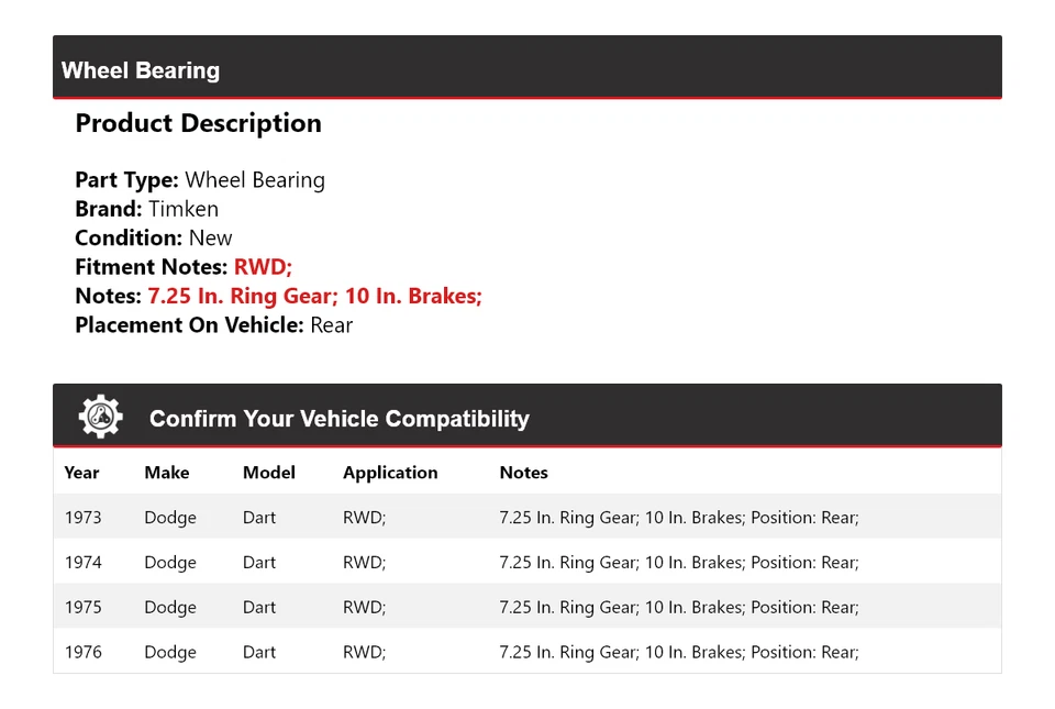 Задний подшипник колеса для 1973-1976 Dodge Dart RWD Timken 1974 1975 - Изображение 2 из 4