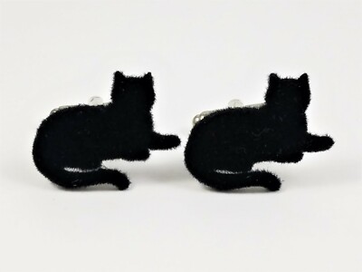 Fuzzy Black Cat Cufflinks--Wildlife Nature Animal Kitty Kitties