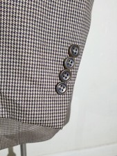 48L Brown blue Houndstooth Check wool Tweed Blazer Jacket Sport Coat Jos A Bank