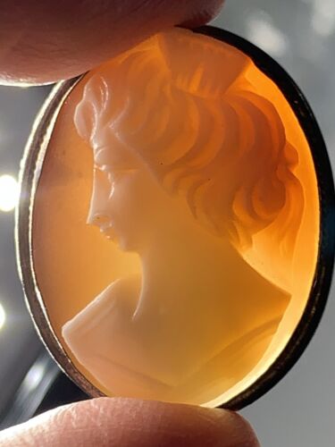 Rare Unusual UGLY Vintage Left Facing Carved Shell Cameo Brooch Pendant 9k Gold - Picture 4 of 22