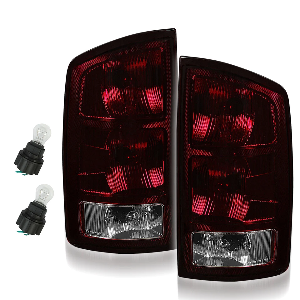 Pair Red Smoked Tail Lights w/Bulbs For 2002-2006 Dodge Ram 1500 03-06 2500 3500 - Image 2 of 4