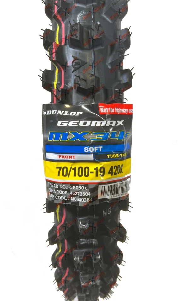 Rueda grande Dunlop 70/100-19 neumático delantero MX34 70 100 19 KX100 CRF125FB Foto 2 de 4