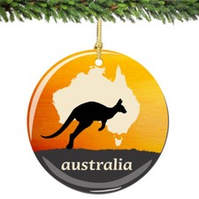 Australia Christmas Ornament Kangaroo and Country Outline Porcelain 2.75 Inches