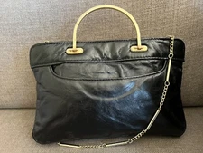 Stylecraft Miami Black Patent Leather/Gold Clutch Purse Shoulder Hand Bag 1960s