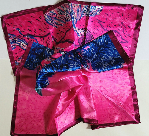 New Fuchsia Hot Pink Van Gogh ART Design Scarf Imitation Silk Satin Turban 35x35