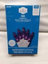 50 Count Purple LED Mini Christmas Holiday Lights White Wire Indoor Outdoor