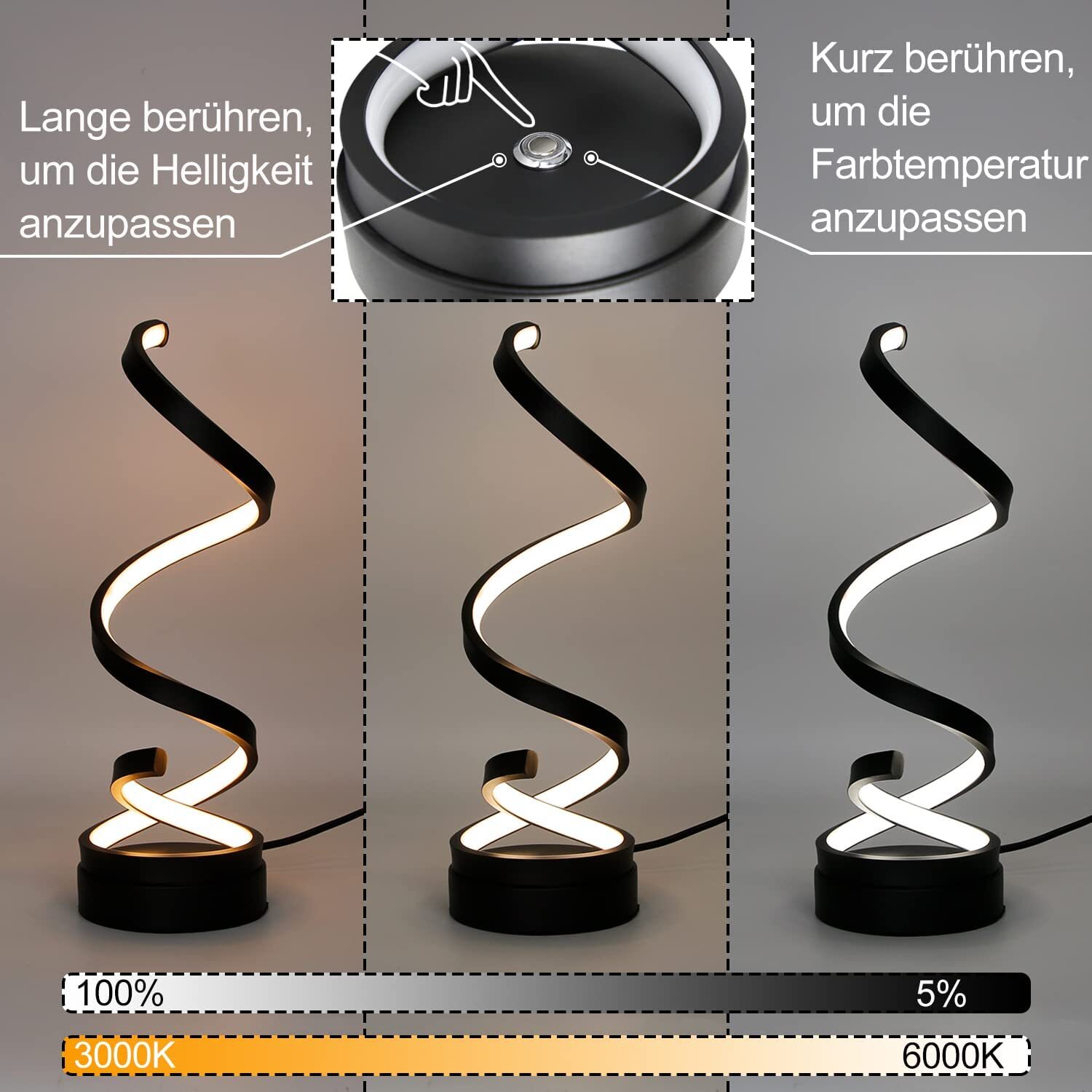 Opard Nachttischlampe Mit Touch Dimmer - 3 Helligkeitsstufen, E14 Fassung, Elegant & Praktisch