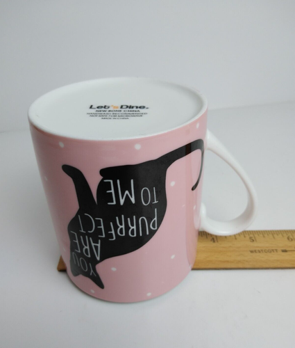 Let's Dine CAT MUG Pink Polka Dots "You Are Purrfect To Me" New Bone China 12oz. - Picture 7 of 11