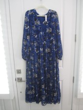 NWT! $110 LANE BRYANT Blue Floral Lurex Shimmer V-Neck Maxi Dress Size 18/20