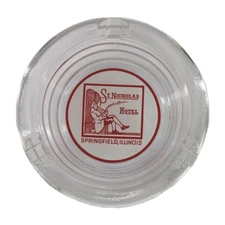 Vintage Clear Glass Marketing Ashtray St. Nicholas Hotel Springfield Illinois IL
