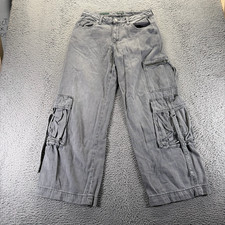 Wild Fable Jeans Women 8 Gray Cotton Denim Cargo Wide-Leg Baggy Mid-Rise Utility