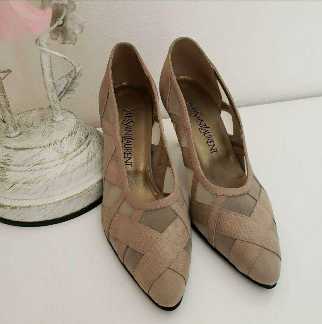 Autentiche decolte Yves Saint Laurent decolte a rete tacco alto beige taglia 37 donna