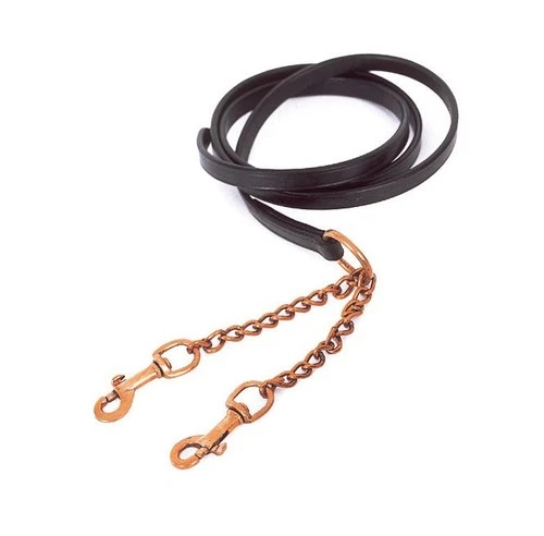 LEATHER LEAD REIN WITH CHAIN IN HAND SHOWING NEWMARKET CHAIN *FREE POSTAGE*