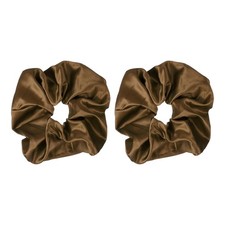 2 Pcs Satin Hair Scrunchies, Solid Hair Ties, Brown