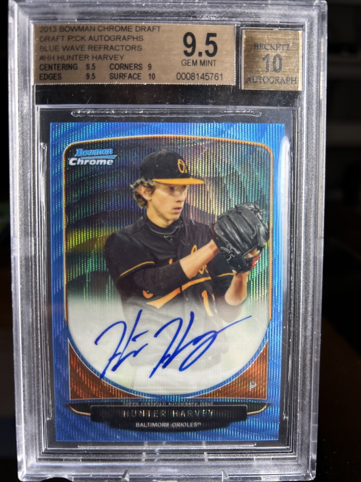 2013 Bowman Chrome Draft Pick Autos Blue Wave Refractors 06/50 Hunter Harvey BGS