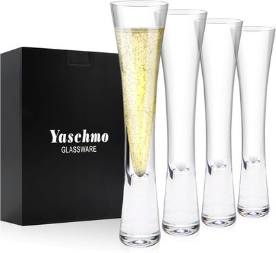 Champagne Flutes Set of 4, Hand Blown Crystal Champagne Glasses, Modern Unique