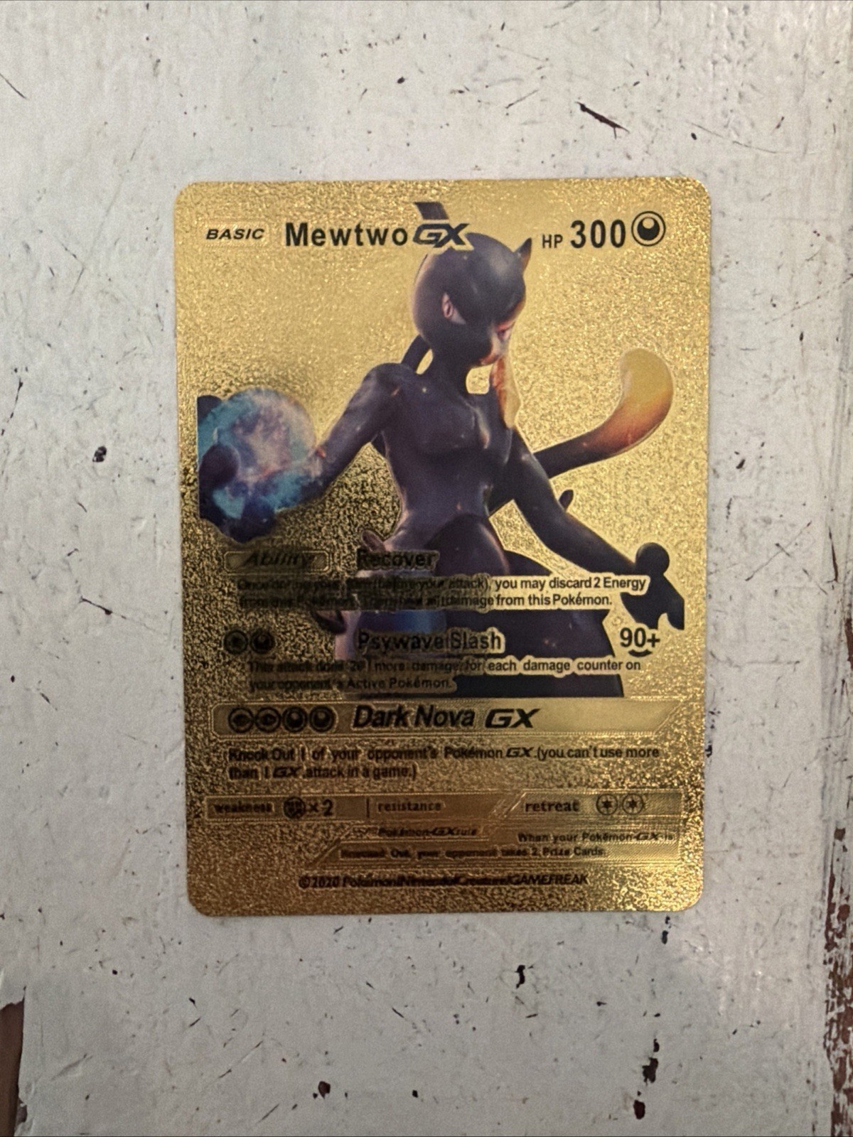 Mewtwo GX Dark Nova Pokemon Gold Foil Fan Art Texrured Collector HP300 Dark Nova