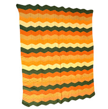 Vintage Afghan Chevron Large Fall Autumn Colors Crochet Throw Blanket 75" x 55"