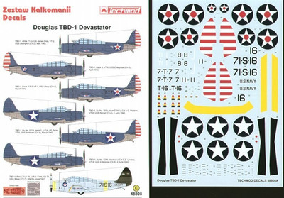 Techmod 1/48 TBD-1 Devastator VT/CV-2/5/6/7/8 USN US Navy 1941-42 Mask & Decals