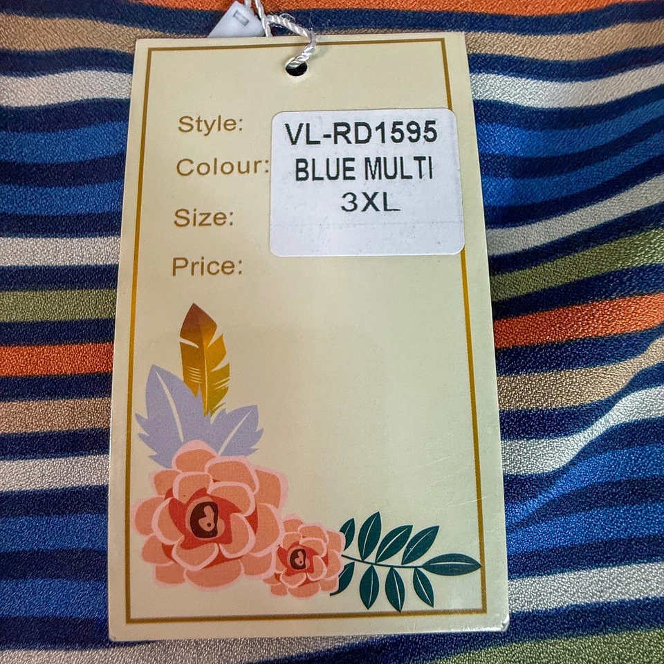 Vestido túnica boho Velzera nuevo con etiquetas 3XL azul a rayas manga larga con volantes dobladillo Foto 4 de 4