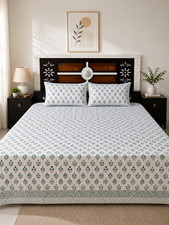 Hand Block Print King Size Bedsheet with Pillow Covers, Floral Cotton Bedsheet,