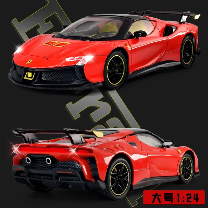 1: 24 Ferrari SF90XX alloy car model diecast toy vehicle sound light pull back - Image 3 of 4