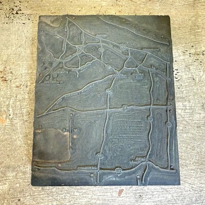 Vintage Letterpress Printing Block Map Unknown Area Possibly Ohio 5 3/4  X 4 1/2