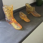 3 RARE ANTIQUE FENTON CARNIVAL  ART GLASS AMBER HONEY SLIPPER-SHOE