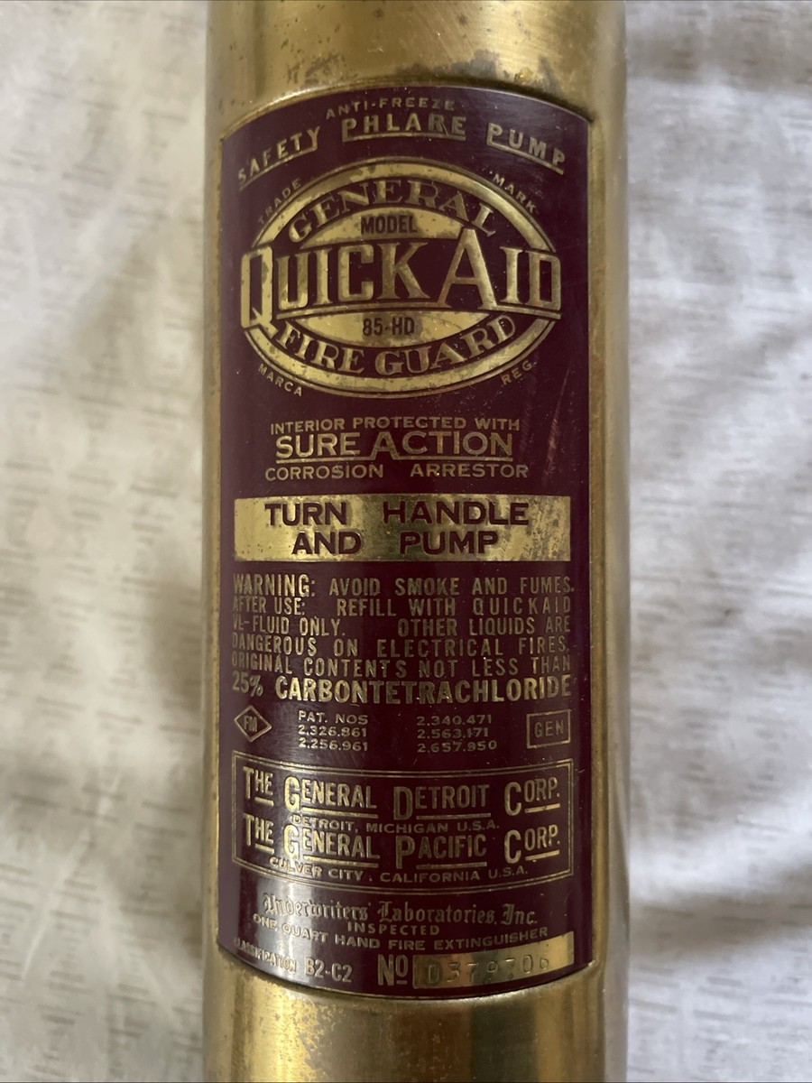 Vintage Brass General Quick Aid Fire Extinguisher Model 85HD with