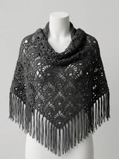 Handmade Crochet Shawl / Wrap Dark Grey Boho Triangle Shawl