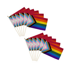1 Dozen Progress Pride 12x18in Stick Flags LGBTQ Rainbow Pride Handheld Flags