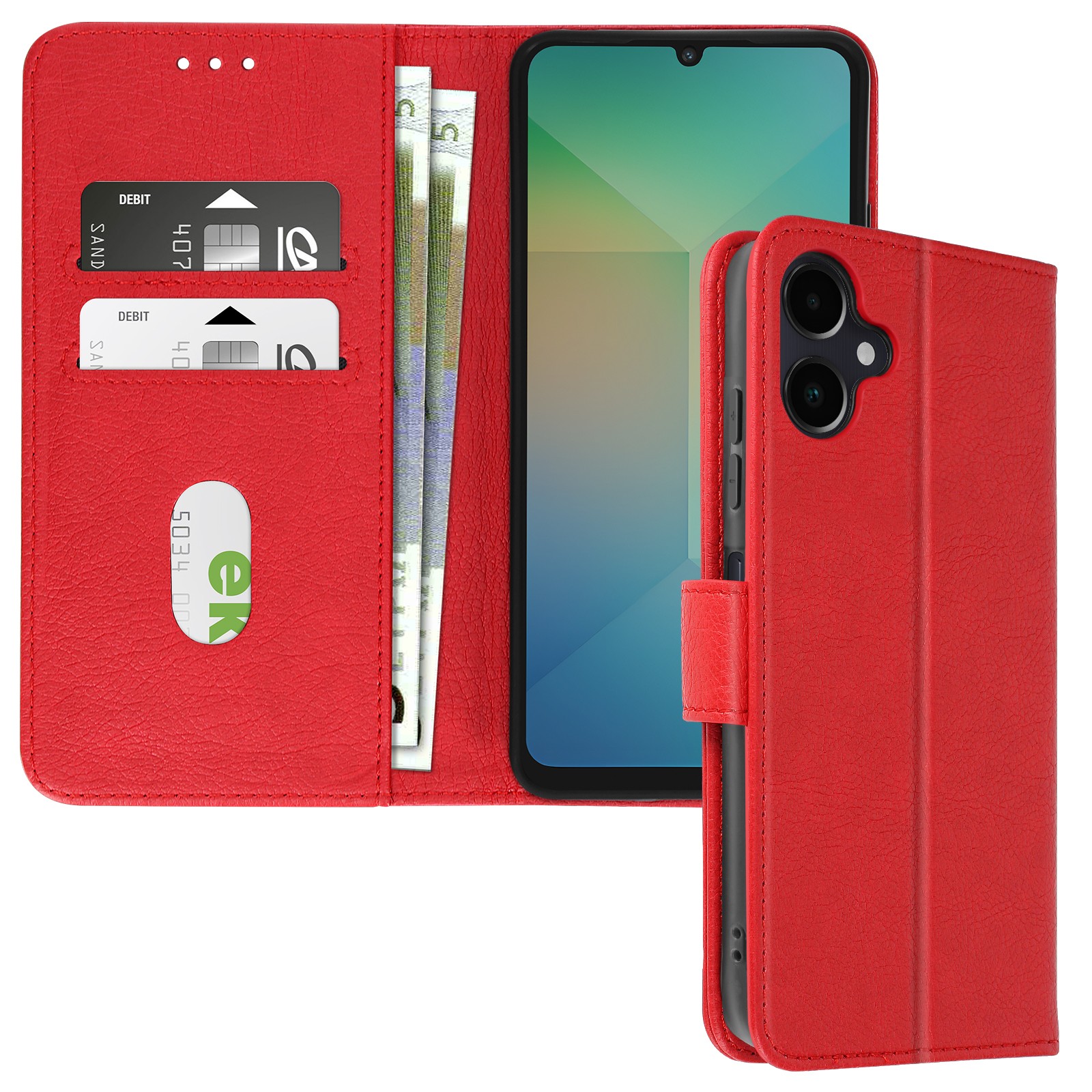 Coque Samsung Galaxy A06 avec étui portefeuille rabattable et clapet rouge Avizar