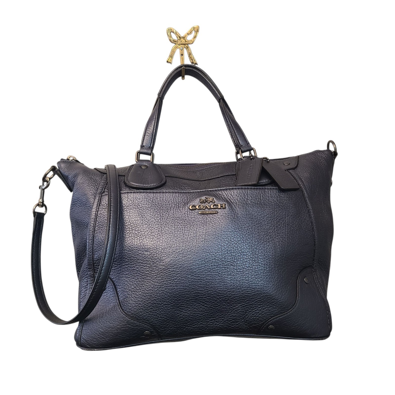 Coach Mickie Pearlized Blue Leather Satchel Crossbody w Strap F34040