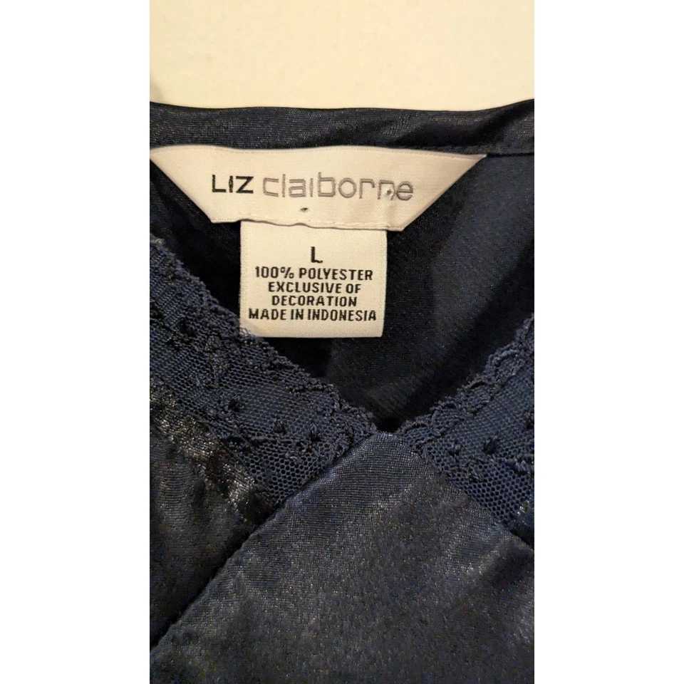 Liz Claiborne Lingerie Nightgown Slip Dress Lace Trim Navy Blue - Image 3 of 4