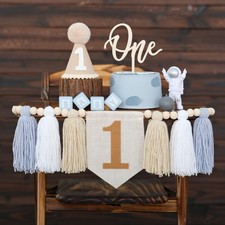 First Birthday Decorations for Boy High Chair Banner 1st Birthday Hat with On...