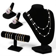 4 Pcs Velvet Jewelry Display Set, Velvet Necklace Bust Holder 2 Pcs Velvets R...