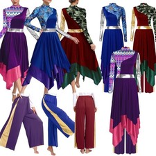 Women Liturgical Praise Dance Dress with Wide Leg Pants Lyrical Modern Dancewear