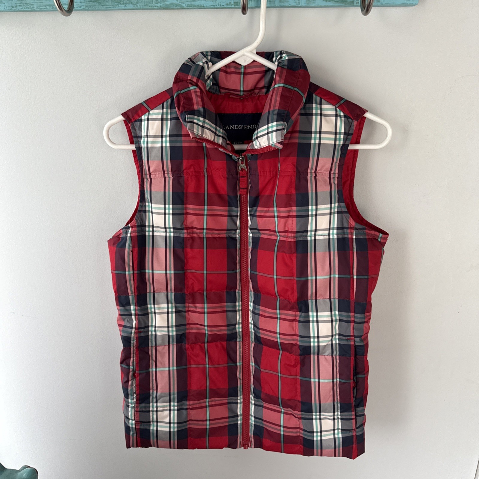 Lands’ End Plaid Puffer Vest Xs/p