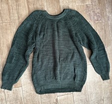 Vintage 80s L.L.Bean Green Cotton Fisherman Knit Sweater USA Made Tall Large