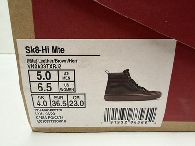 You NEW VANS SK8 HI MTE BROWN LEATHER HERRINGBONE 5Y/ 6.5 WOMENS- W