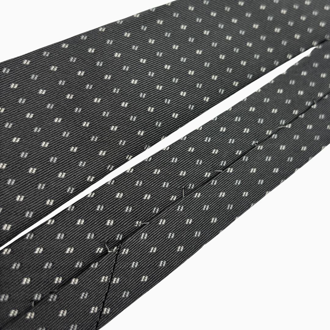 PRADA Silk Tie in Small Dot Pattern Charcoal Gray - image 8