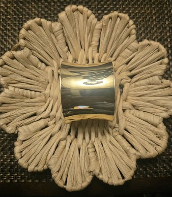Gold Tone Polished Metal Wide Cuff Bracelet, No Stone, Minimalist Style