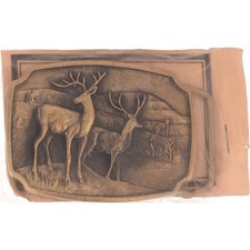 New Brass Deer Buck Doe Stag Hunter Hunting Western 70s NOS Vintage Belt Buckle
