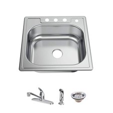 Glacier Bay 25 in. Drop-In Single Bowl 22 Gauge Stainless Steel Sink w/ Faucet