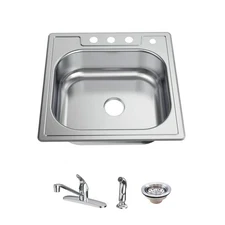 Glacier Bay 25 in. Drop-In Single Bowl 22 Gauge Stainless Steel Sink w/ Faucet