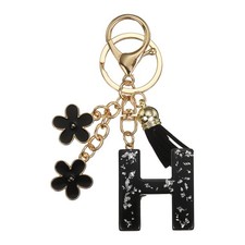 Alphabet Initial Letter Keychain Cute Charm With Tassel Flower Letter H Black