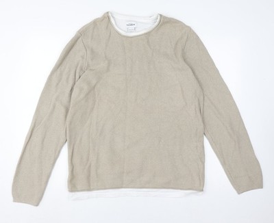 Pull&Bear Herren Strickpullover beige mit Rundhalsausschnitt - Größe L