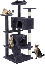 DUMOS 54-inch Indoor Cat Tree Tower –Multi-Level Pet House for Large Cats grey