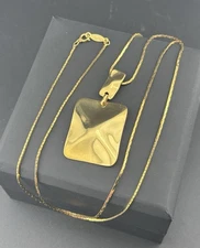 Napier Square 3D Pyramid Pendant VTG 80's Geometric Gold Tone 28' Necklace 